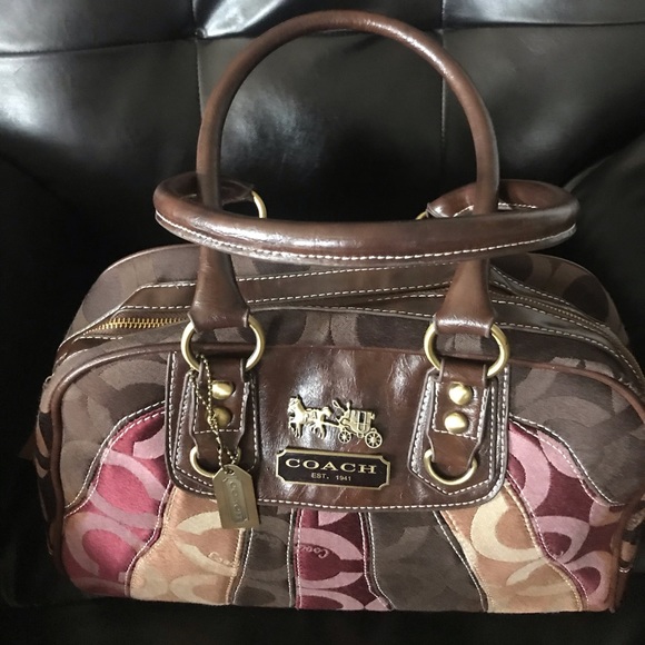 Coach Handbags - Coach tri color burgundy, tan and brown Purse